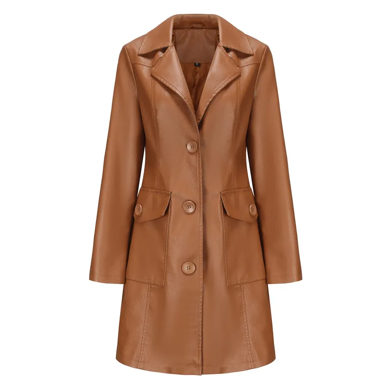 0C 416M39 Pallas Ropa de cuero de cuero para mujeres europeo y americano de manga de manga larga Flip Batk Bath Batked Smin Brea