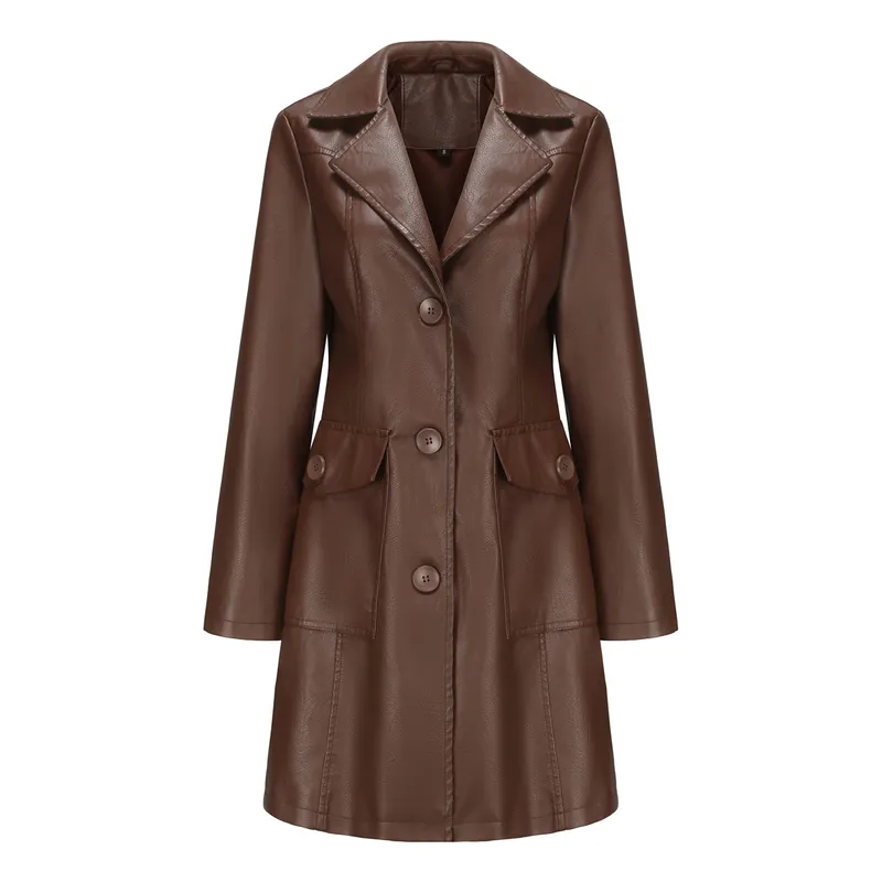 0C 416M39 Pallas Ropa de cuero de cuero para mujeres europeo y americano de manga de manga larga Flip Batk Bath Batked Smin Brea