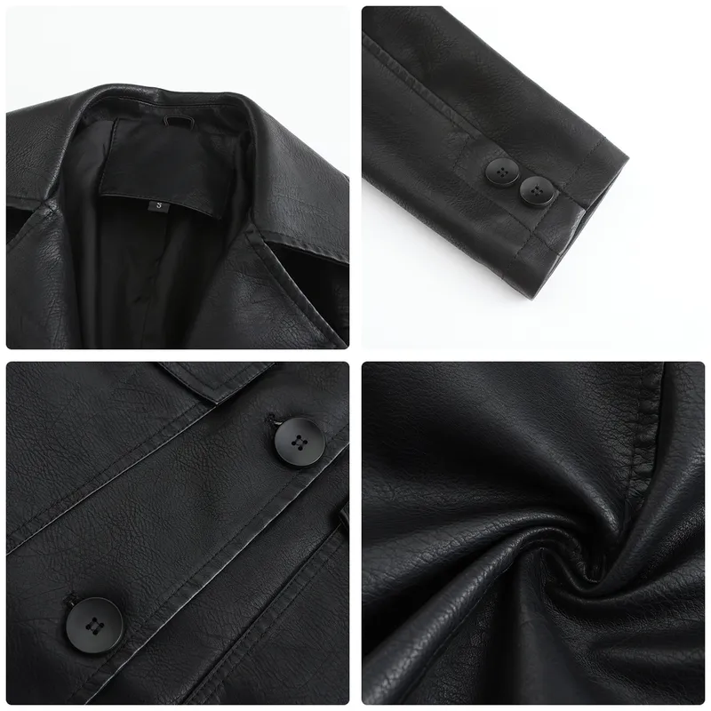 0C 416M39 Pallas Ropa de cuero de cuero para mujeres europeo y americano de manga de manga larga Flip Batk Bath Batked Smin Brea