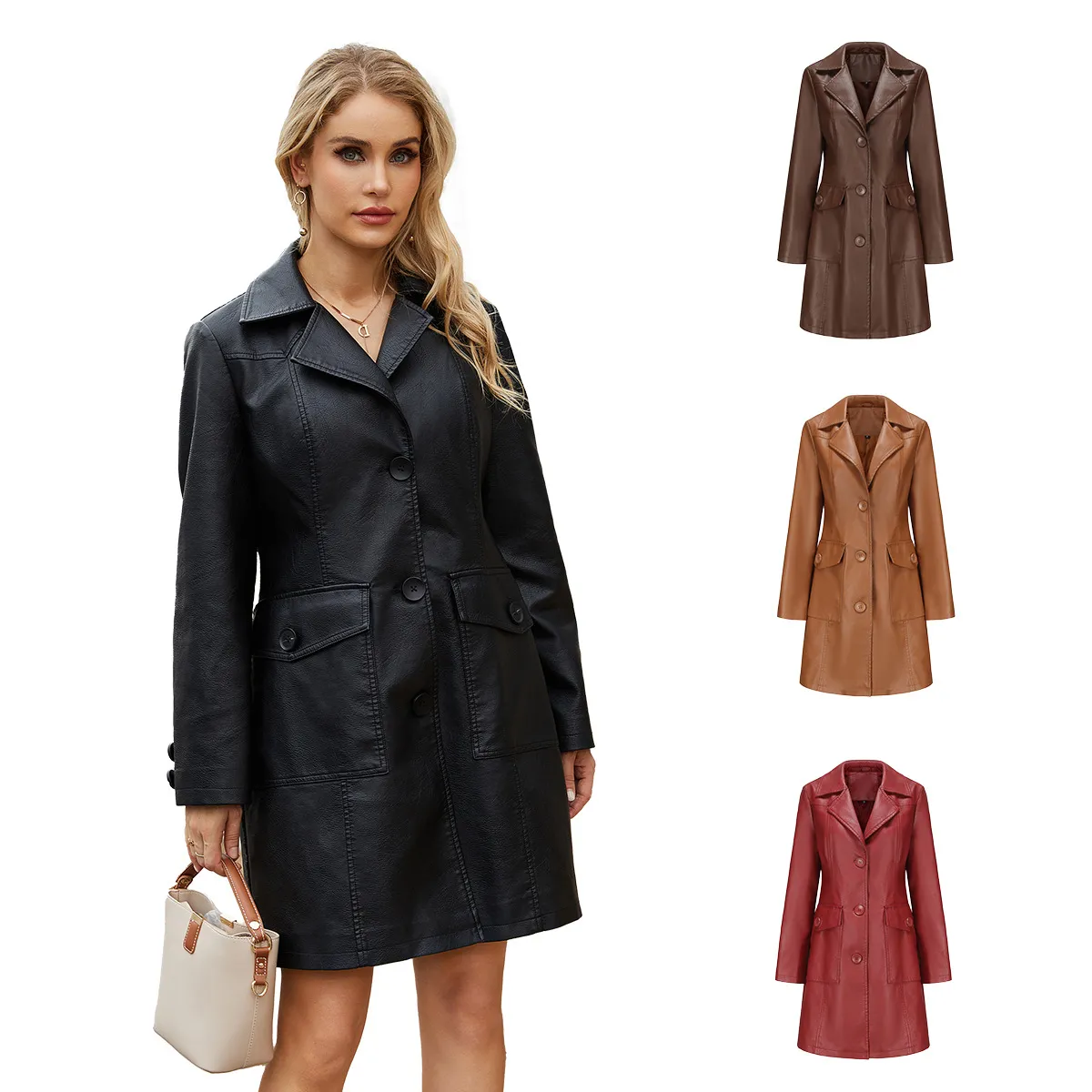 0C 416M39 Pallas Ropa de cuero de cuero para mujeres europeo y americano de manga de manga larga Flip Batk Bath Batked Smin Brea
