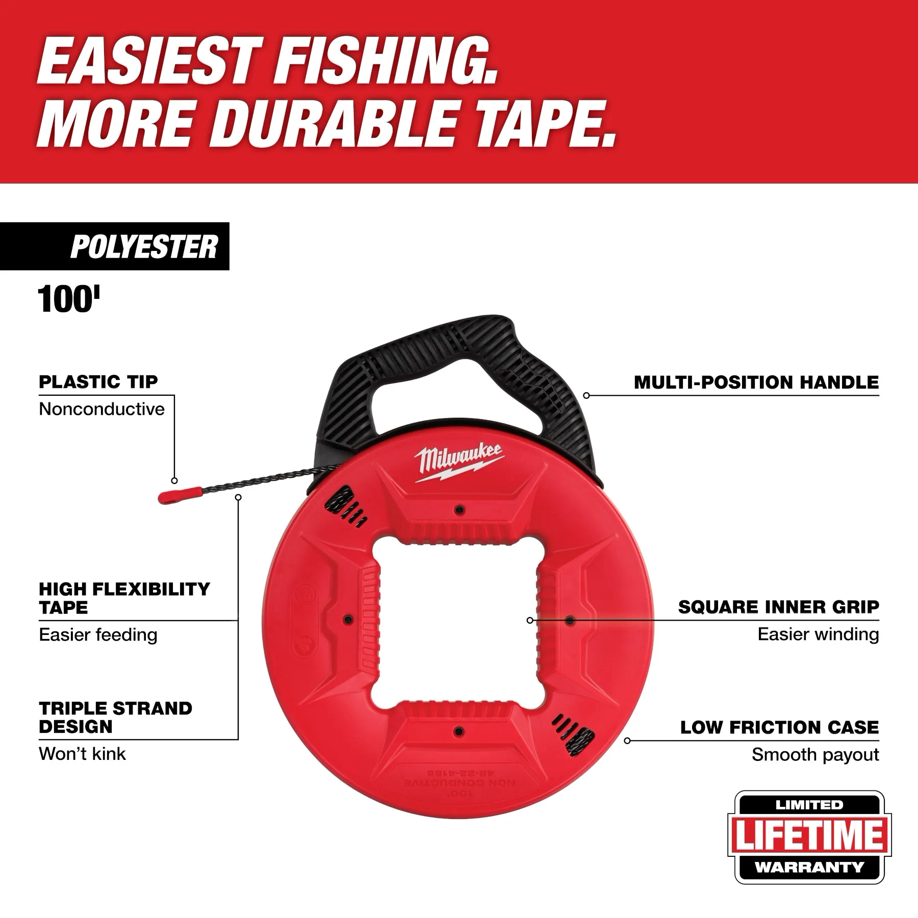 100’ Polyester Fish Tape with Nonconductive Tip