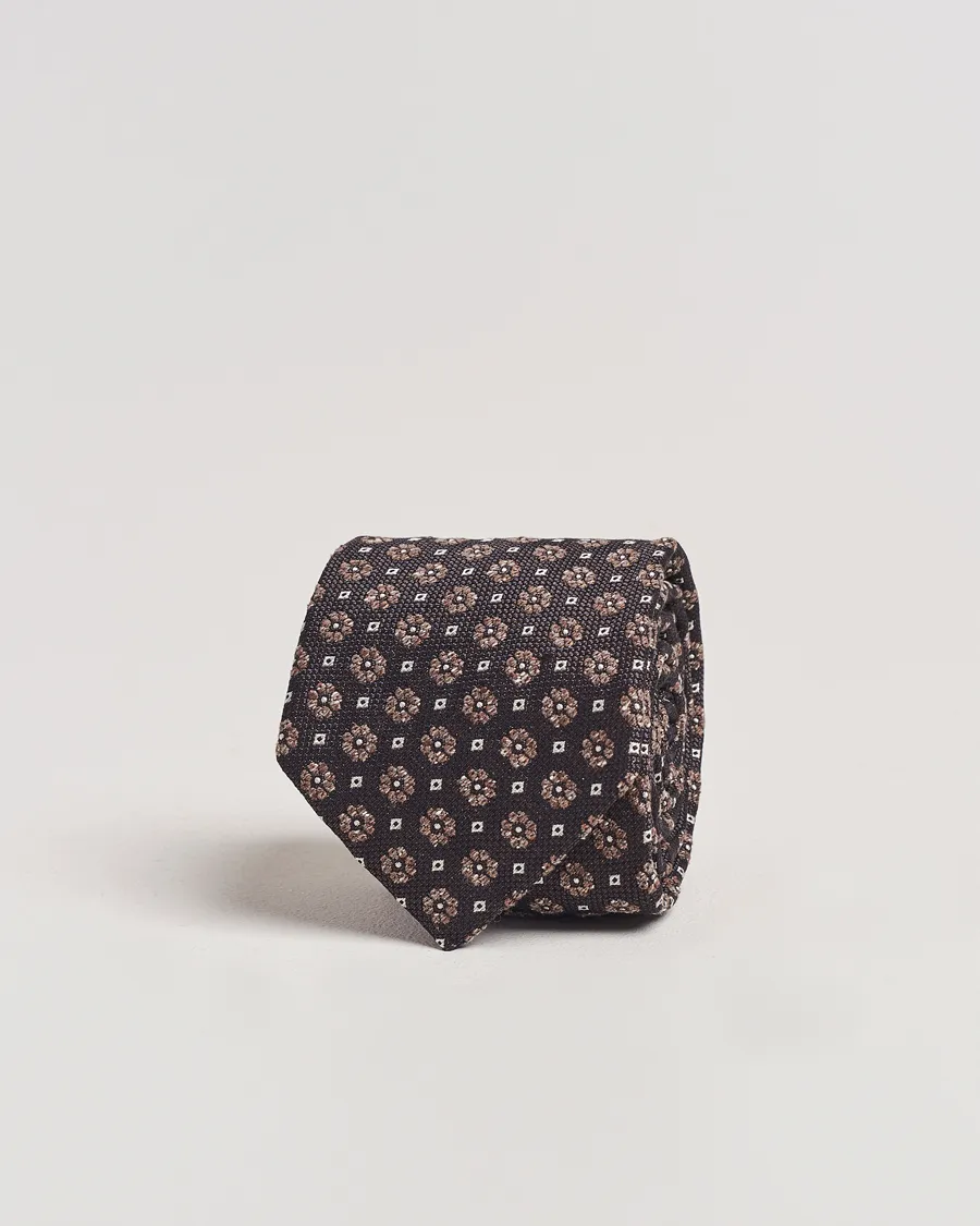 Amanda Christensen Silk/Cotton Printed Flower 8cm Tie Olive
