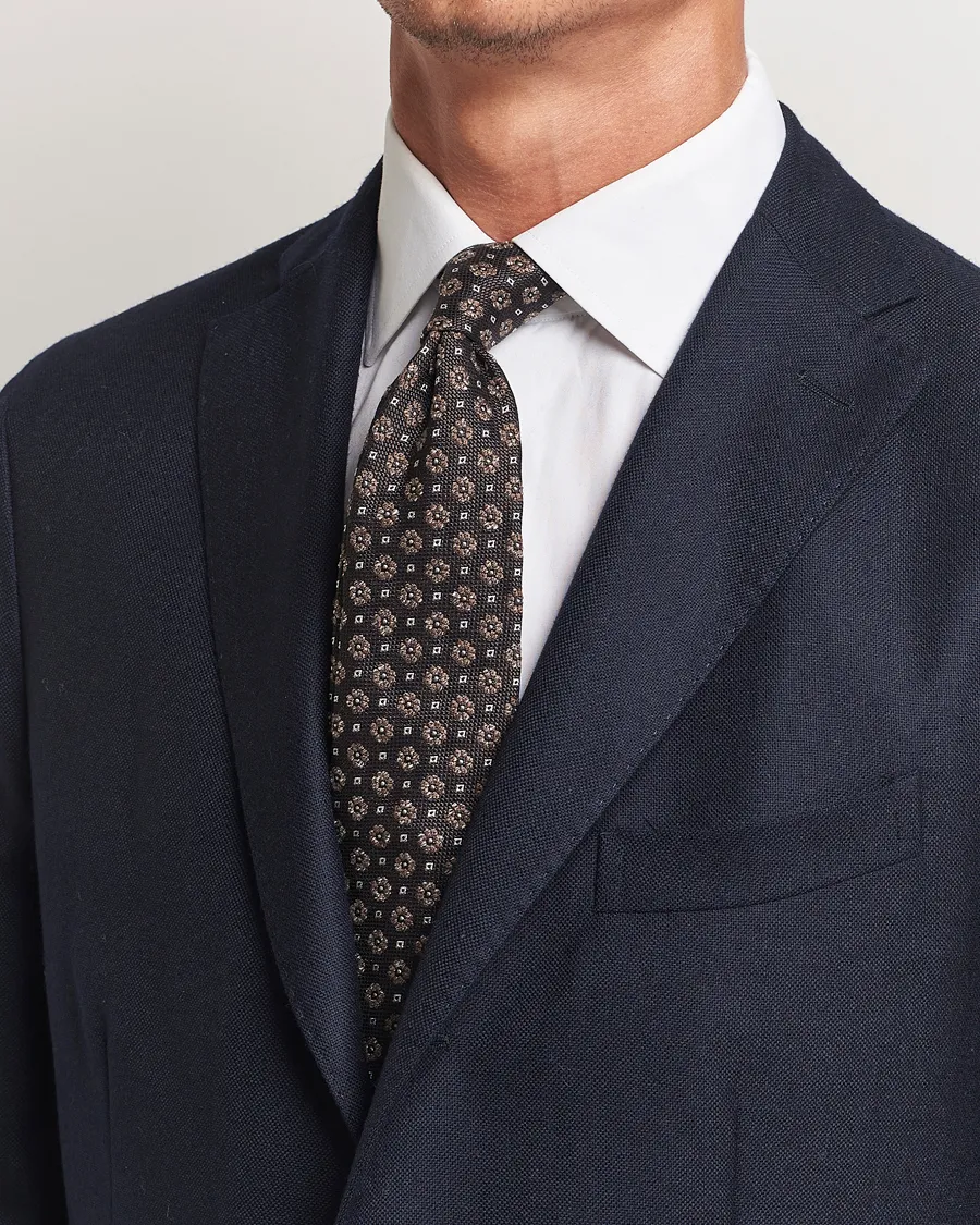 Amanda Christensen Silk/Cotton Printed Flower 8cm Tie Olive