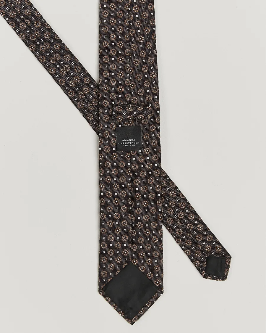 Amanda Christensen Silk/Cotton Printed Flower 8cm Tie Olive