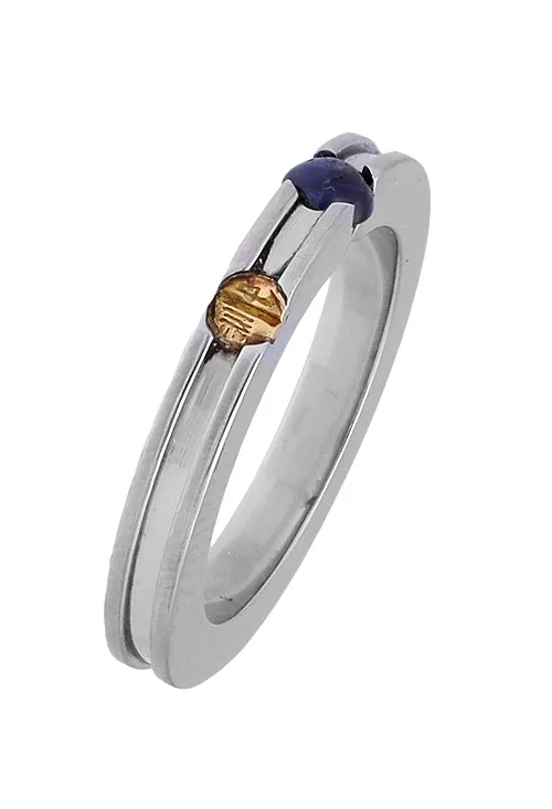 ANILLO DE ACERO Y ORO CON ZAFIRO 142_03651Z