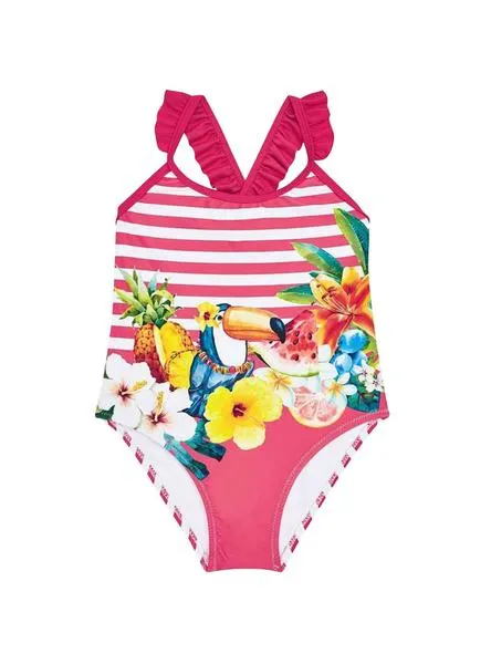 bañador mayoral rayas coral estampado para niña