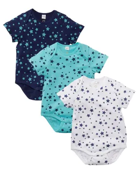 Bodi de manga corta para bebé (3 unidades) de algodón orgánico Celeste/azul oxford/blanco