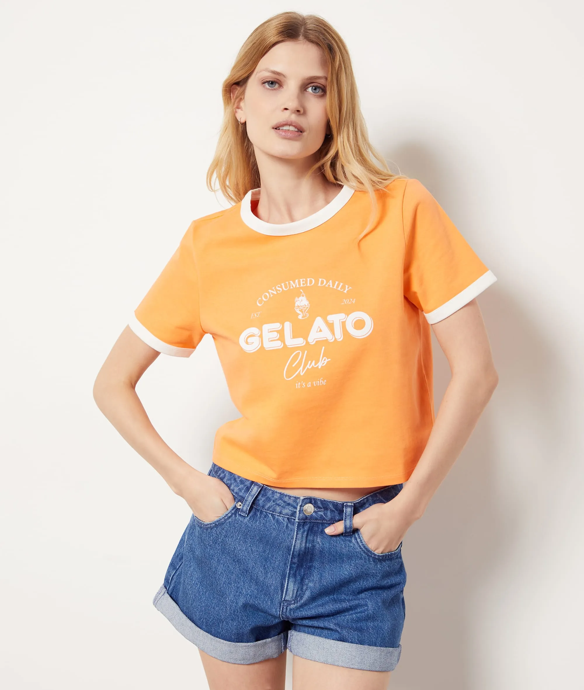 CAMISETA DE ALGODóN ESTAMPADO 'GELATO' BARI JAUNE ACIDULE  ETAM
