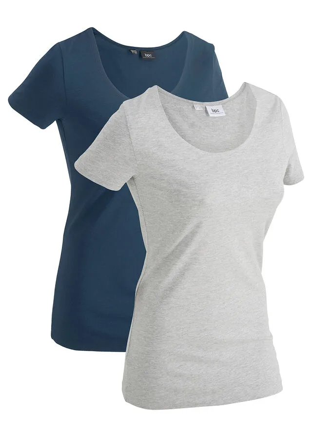 CAMISETA LARGA DEPORTIVA CON ALGODóN (2 UNIDADES) AZUL MARINOGRIS CLARO JASPEADO