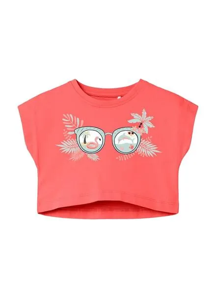 Camiseta Name It Vilma Crop Gafas Rosa para Niña