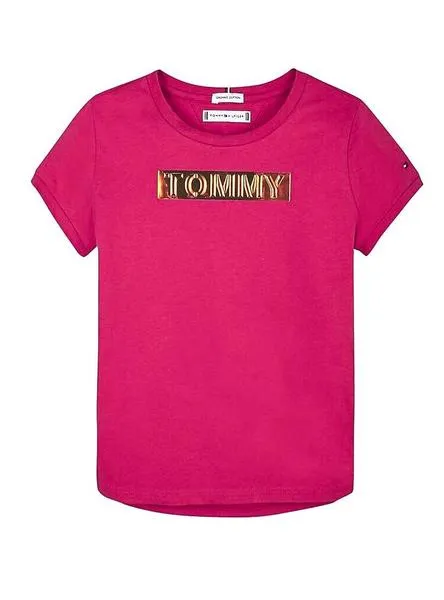 camiseta tommy hilfiger foil rosa para niña