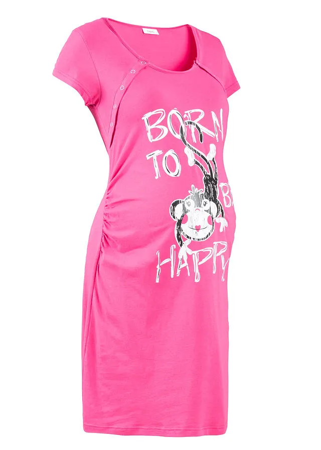 Camisón de lactancia de algodón sostenible Rosa oscuro estampado