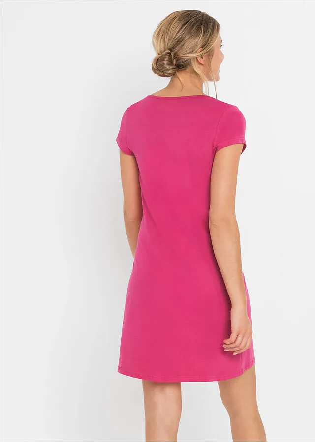 Camisón de lactancia de algodón sostenible Rosa oscuro estampado