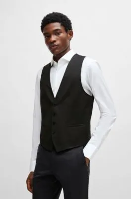 Chaleco slim fit en sarga de lana virgen