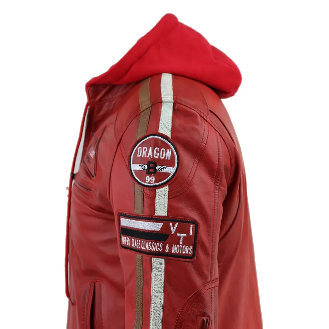 Chaqueta de cuero con moscas con capucha para hombres