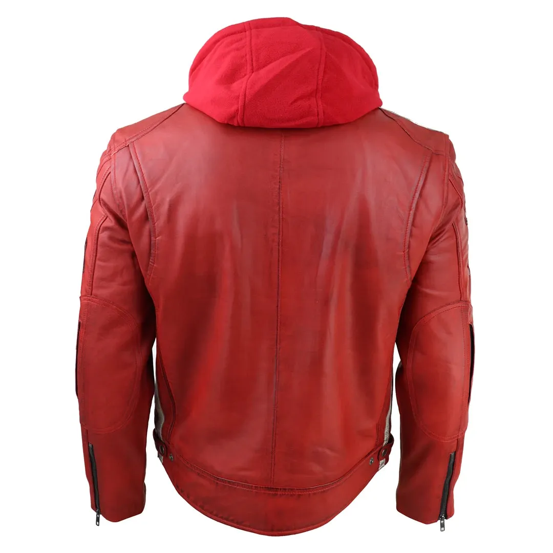Chaqueta de cuero con moscas con capucha para hombres