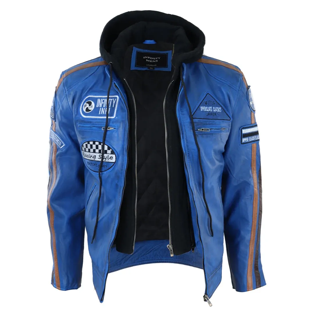 Chaqueta de cuero con moscas con capucha para hombres