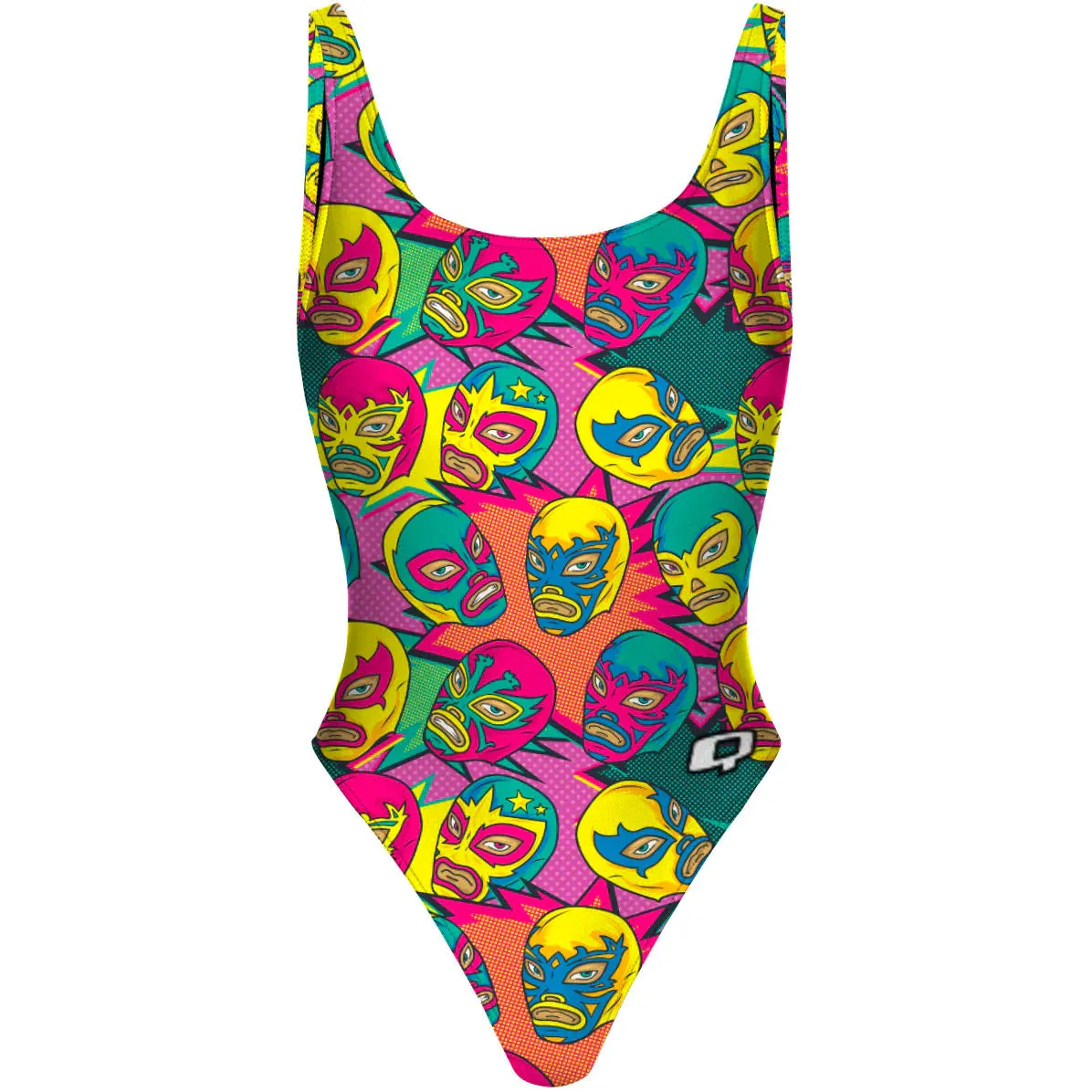 COMIC WRESTLING MASKS  HIGH HIP ONE PIECE SWIMSUIT