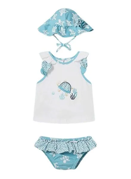Conjunto Mayoral Baño Gorro Azul Para Bebé