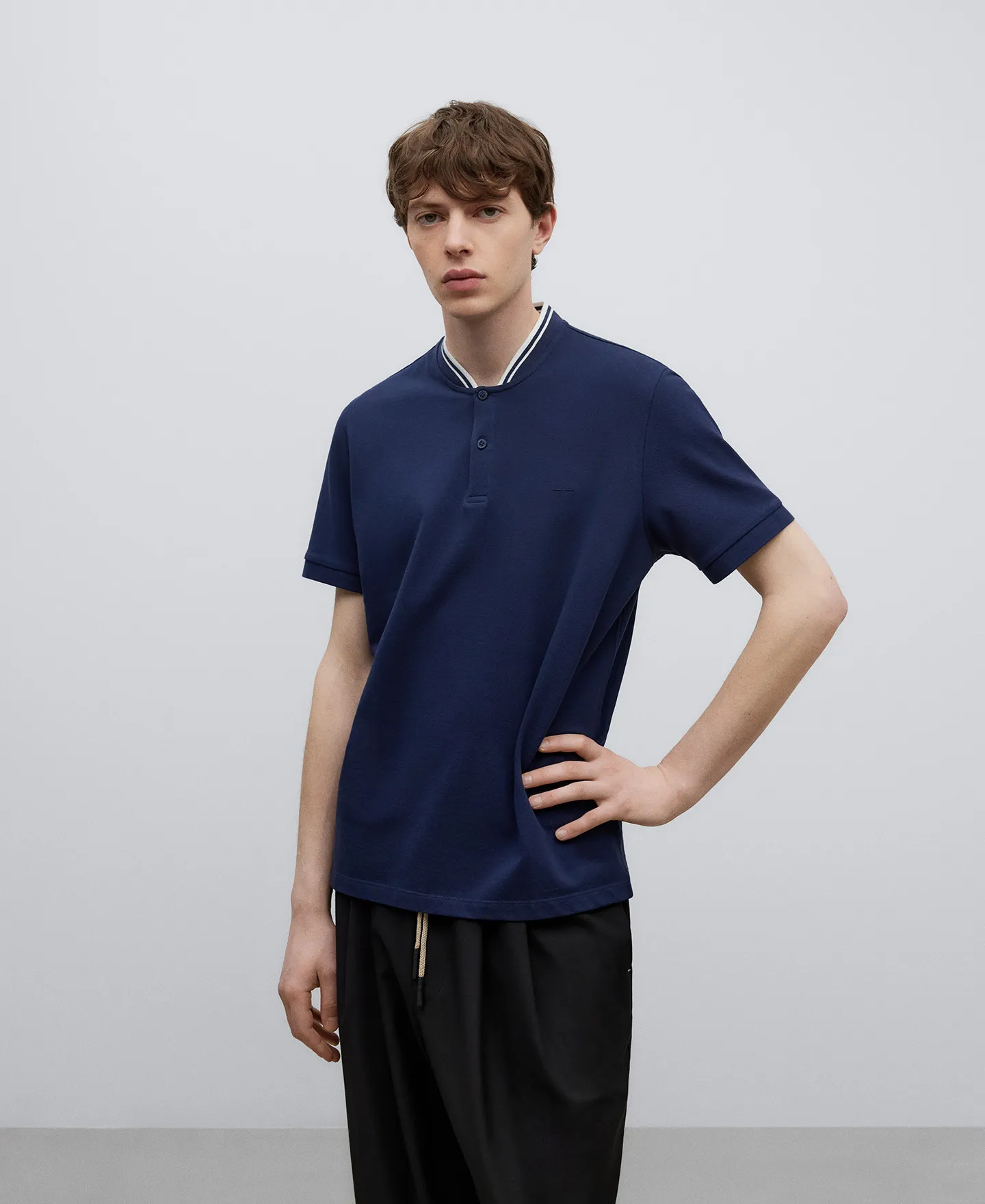 Cotton bomber collar polo shirt man