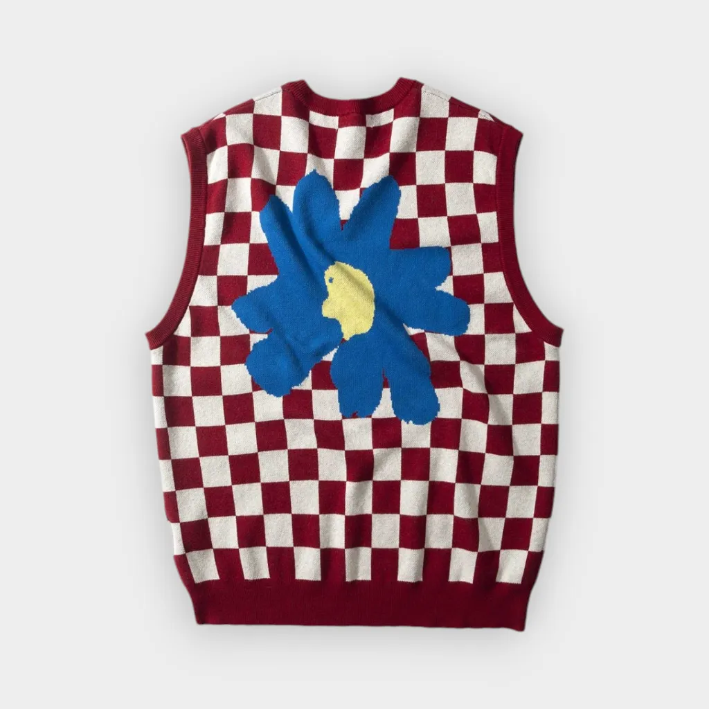 Edmmond – Chaleco de punto Checkboard vest Vanilla