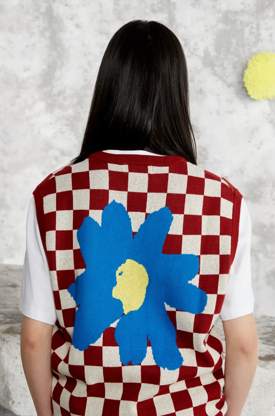 Edmmond – Chaleco de punto Checkboard vest Vanilla