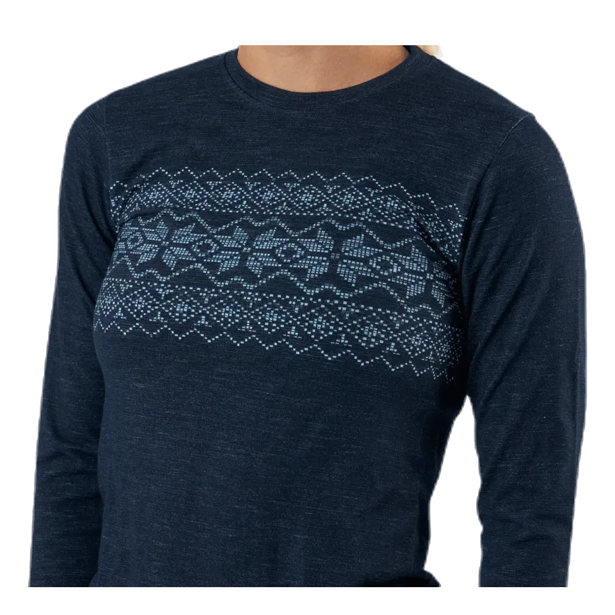 ENDURANCE YALIA SEAMLESS WOOL PRINT LS BASELAYER BLUE