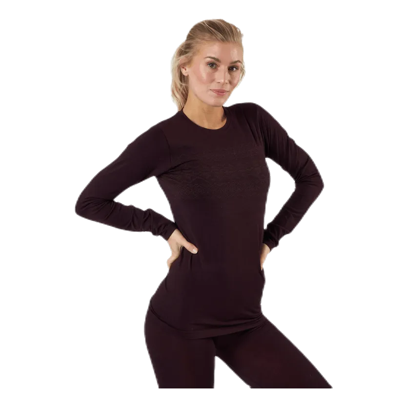 ENDURANCE YALIA SEAMLESS WOOL PRINT LS BASELAYER PURPLE
