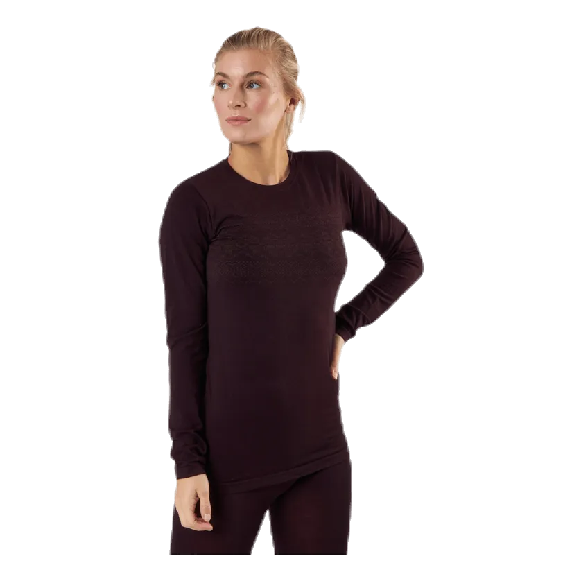 ENDURANCE YALIA SEAMLESS WOOL PRINT LS BASELAYER PURPLE