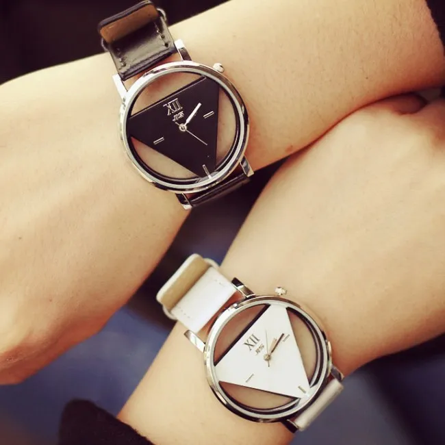 Fashion Simple Triangle Hollow Couple Transparent Students Watch