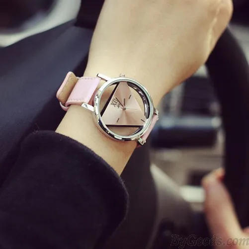 Fashion Simple Triangle Hollow Couple Transparent Students Watch