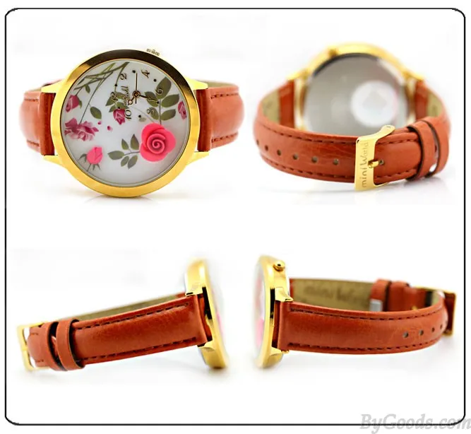 Fresh Flower Gold Edge Polymer Clay Watch
