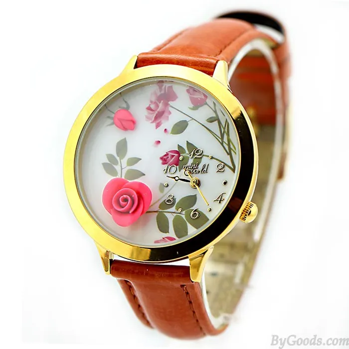 Fresh Flower Gold Edge Polymer Clay Watch