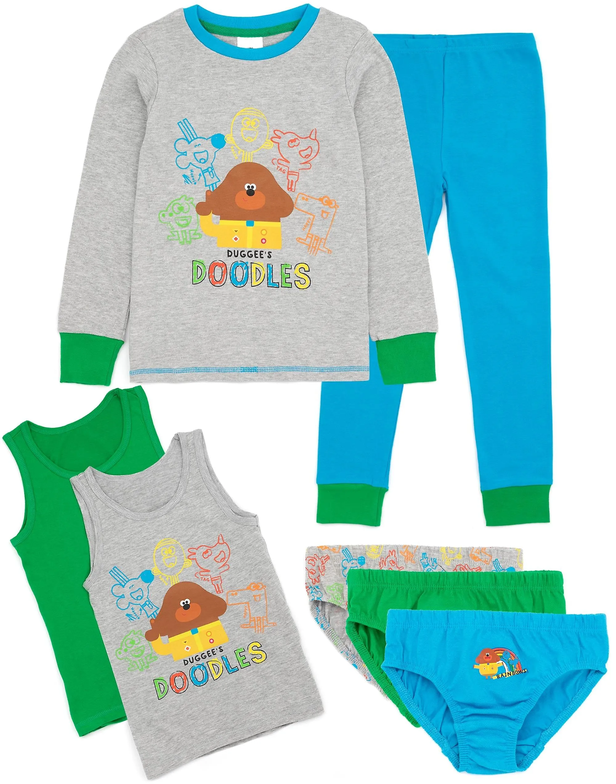 Hey Duggee Unisex Niños Manga Larga Pierna Larga Pijama Set Multicolor