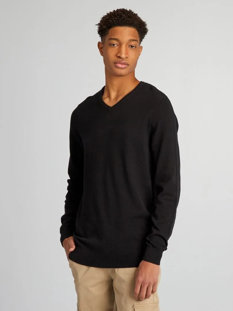 JERSEY DE PUNTO CON CUELLO DE PICO +1,90 M  NEGRO