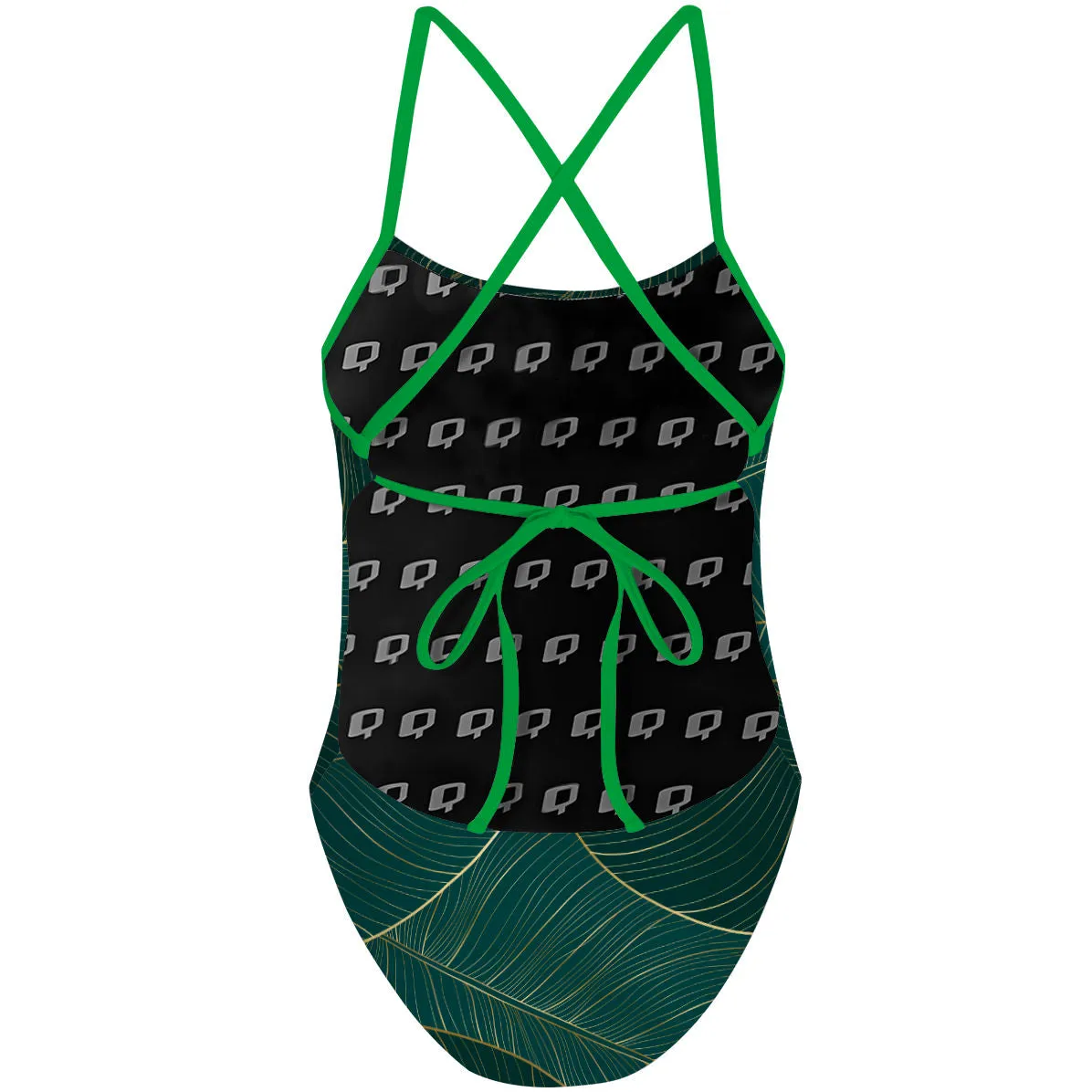 LEAFY GREEN  TIEBACK ONE PIECE SWIMSUIT