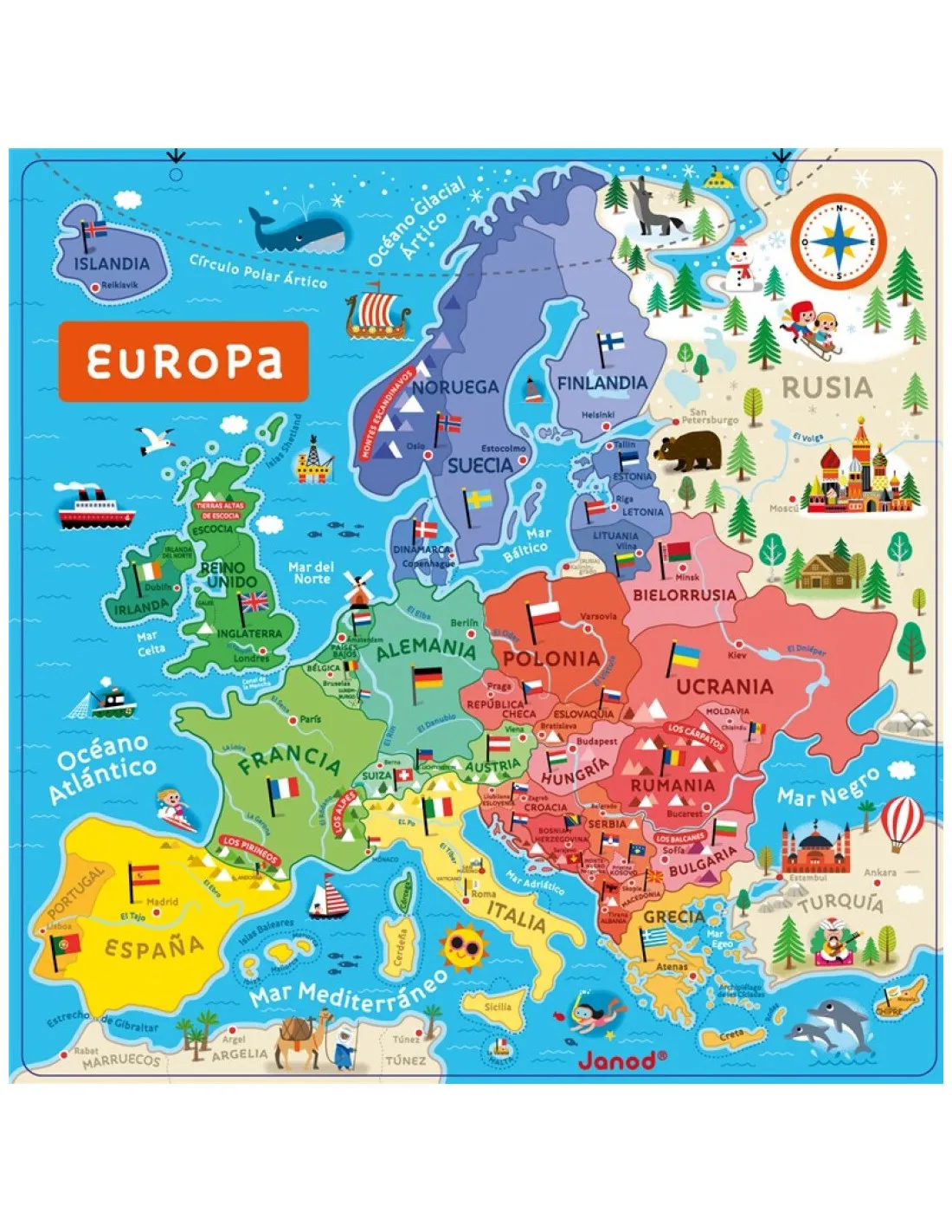 Mapa de Europa magnético en español de Janod