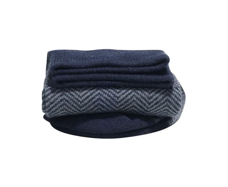 Men's Navy & Green Thick Cotton Socks with herringbone style