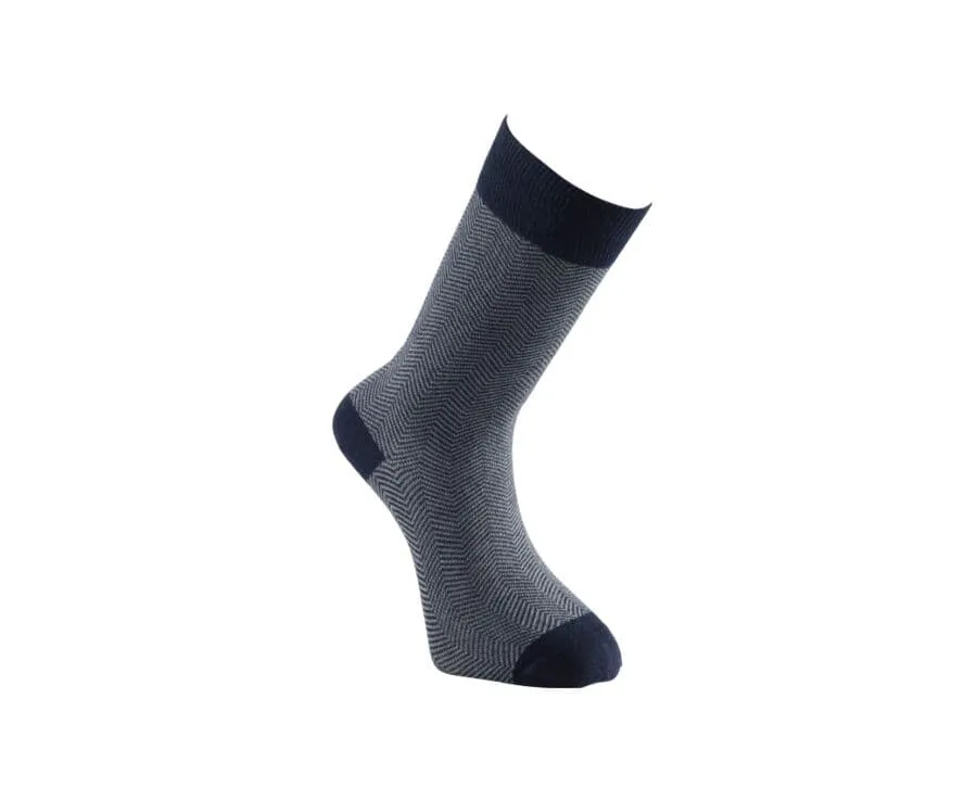 Men's Navy & Green Thick Cotton Socks with herringbone style