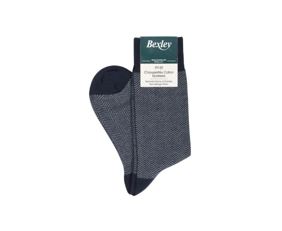 Men's Navy & Green Thick Cotton Socks with herringbone style