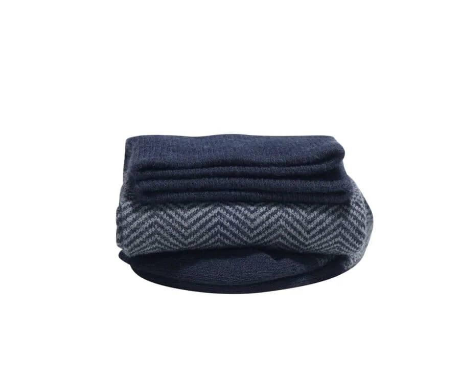 Men's Navy & Green Thick Cotton Socks with herringbone style