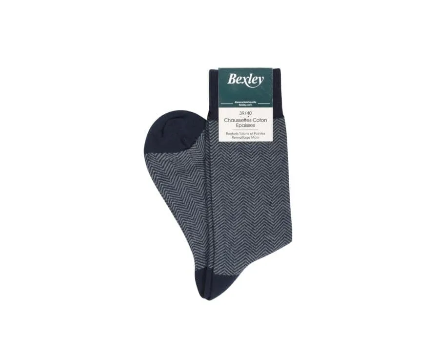 Men's Navy & Green Thick Cotton Socks with herringbone style