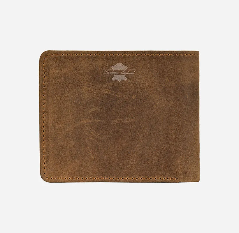 MENS BIFOLD WALLET CRAZY HORSE Tan CARD HOLDER RFID PROTECTED