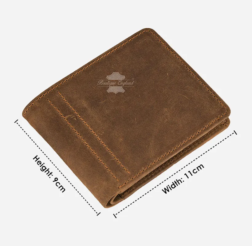 MENS BIFOLD WALLET CRAZY HORSE Tan CARD HOLDER RFID PROTECTED