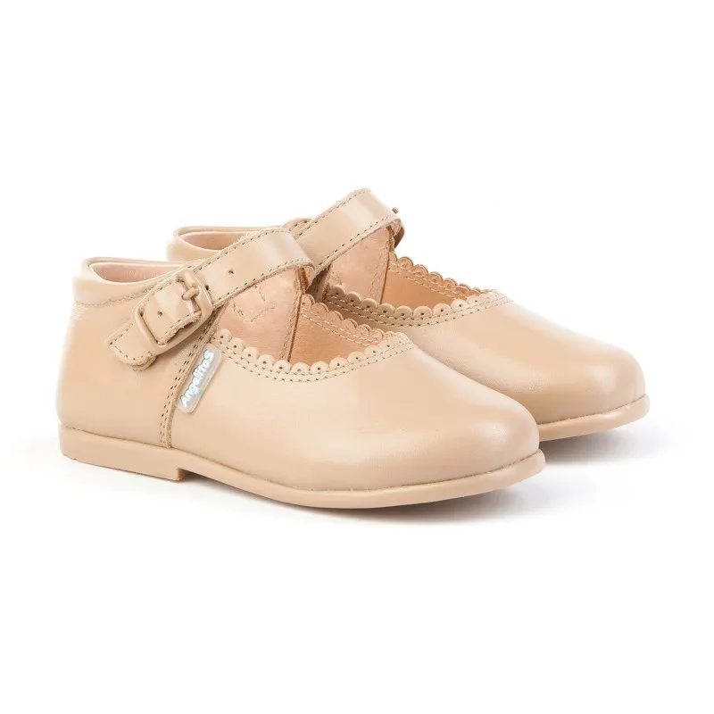 Merceditas Colegiales Infantil Niña Piel Hebilla 500 Camel, de Angelitos