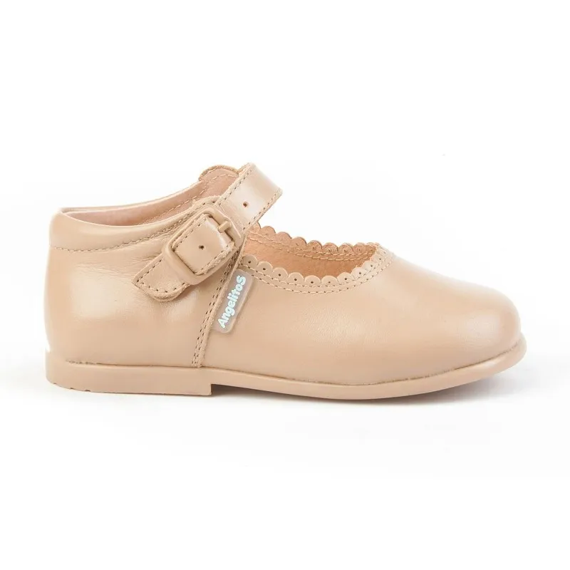 Merceditas Colegiales Infantil Niña Piel Hebilla 500 Camel, de Angelitos