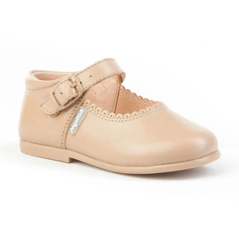 Merceditas Colegiales Infantil Niña Piel Hebilla 500 Camel, de Angelitos