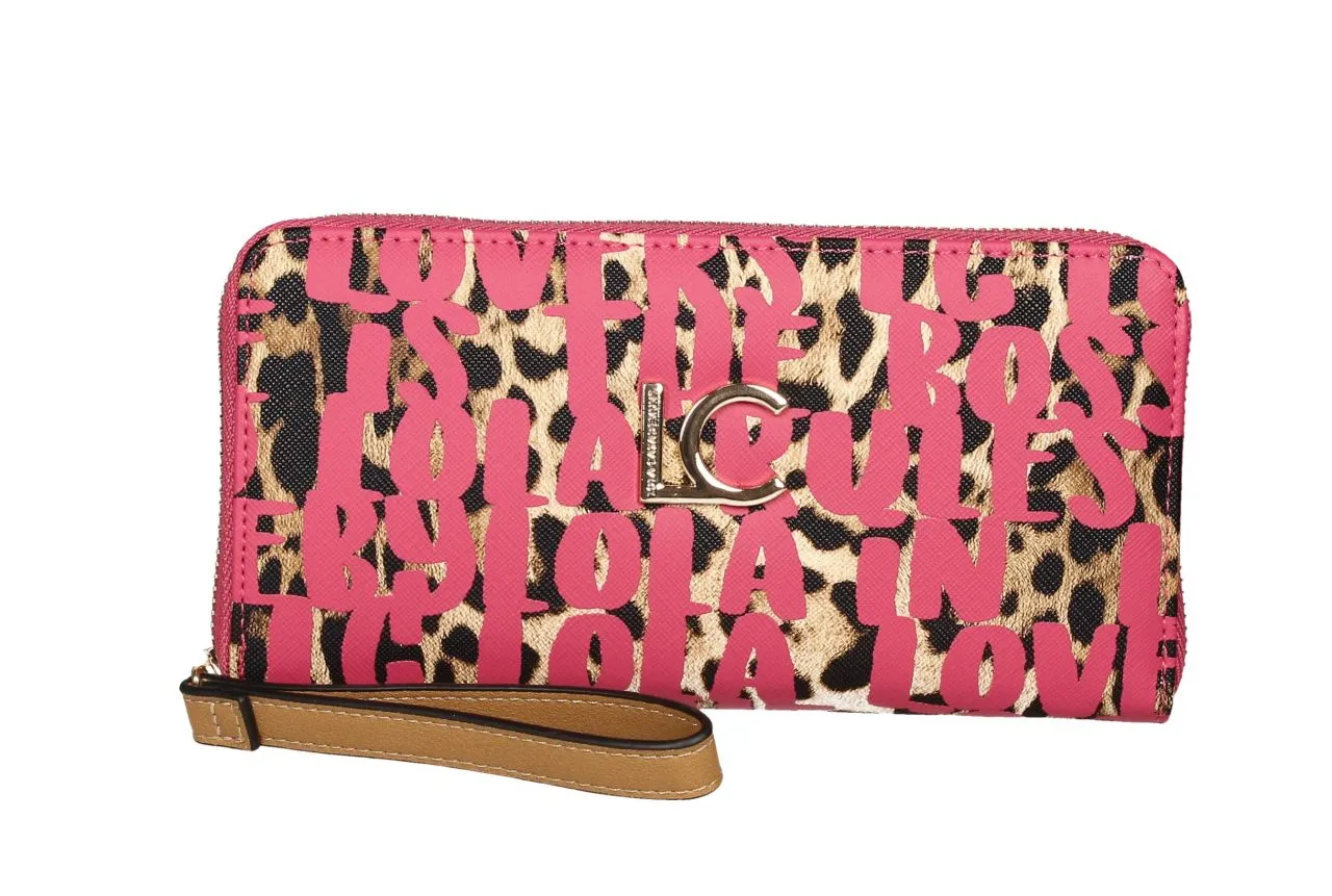 Monedero Letras Fuxia y Animal Print Lc Metal Dorado