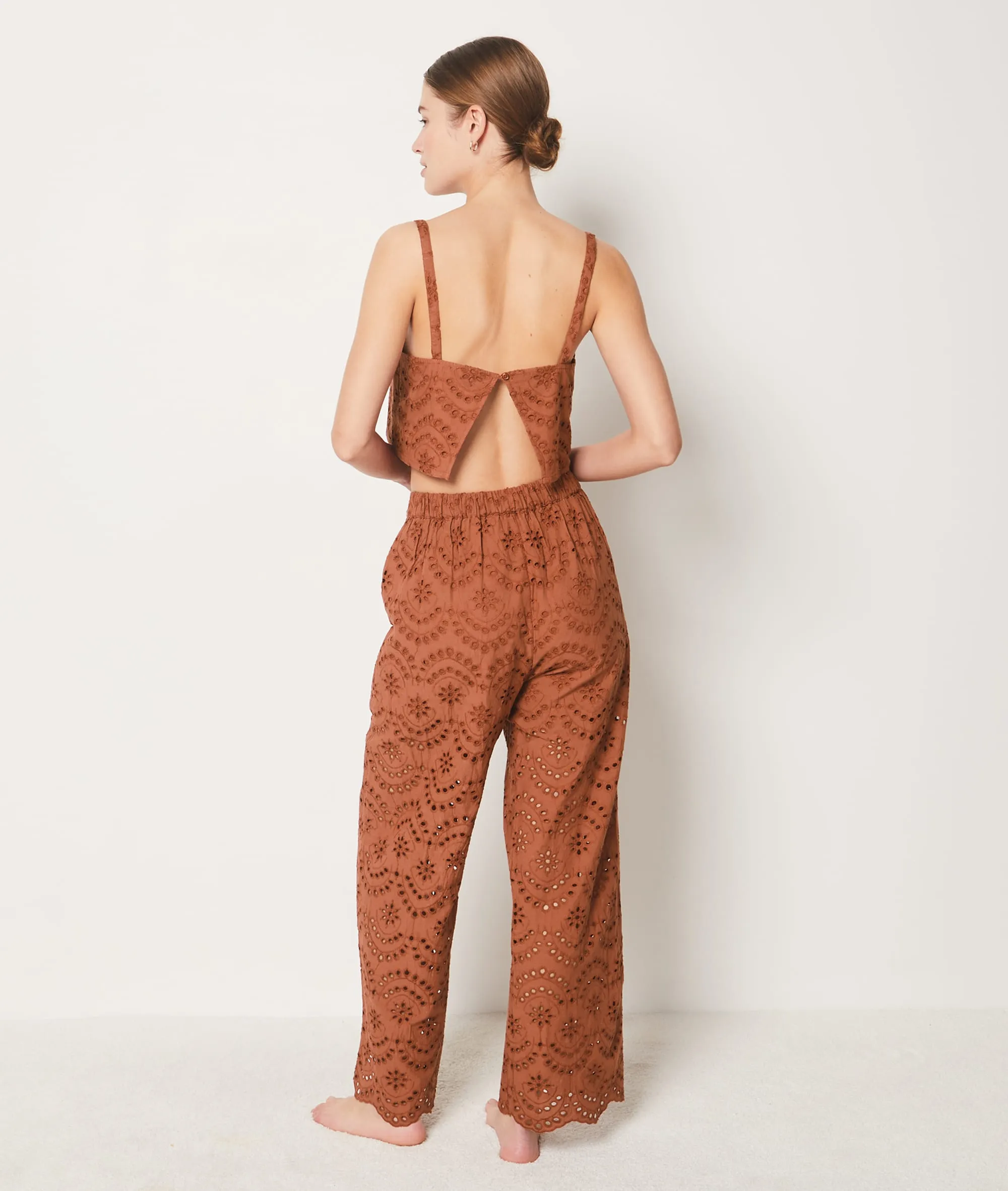 PANTALóN ALGODóN BORDADOS INGLESES BANGKA B MARRON  ETAM
