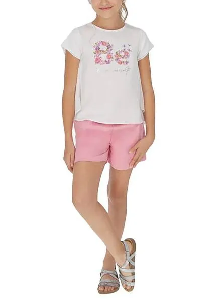 pantalón corto mayoral satén rosa para niña